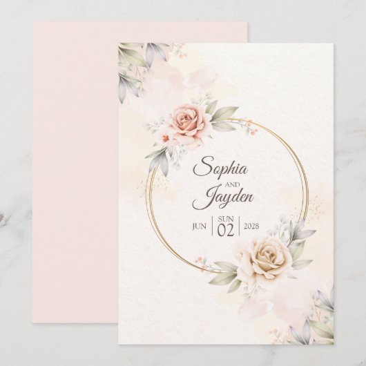 Waterverf Tropical Flowers Trouwuitnodiging Kaart (Voorkant / Achterkant)