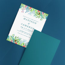 Waterverf Tropical Flowers Trouwuitnodiging