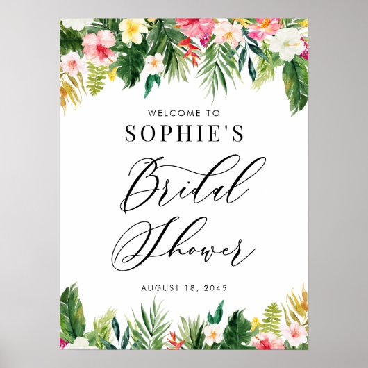 Waterverf Tropical Flowers Vrijgezellenfeest Welko Poster (Voorkant)