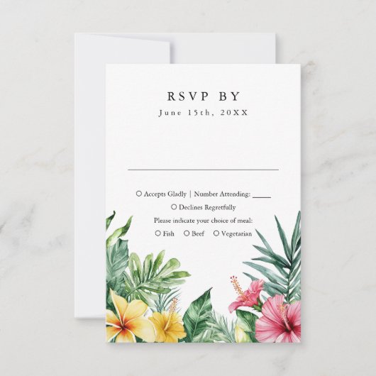 Waterverf Tropical Flowers Wedding RSVP Kaartje (Voorkant)