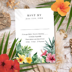Waterverf Tropical Flowers Wedding RSVP Kaartje