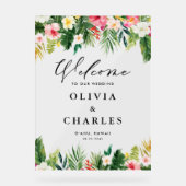 Waterverf Tropical Flowers Zomer Bruiloft Welkom Acryl Bord (Voorkant)