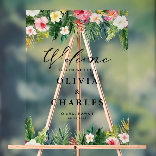 Waterverf Tropical Flowers Zomer Bruiloft Welkom Acryl Bord (Neutraal)