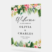 Waterverf Tropical Flowers Zomer Bruiloft Welkom Acryl Bord (Hoek)