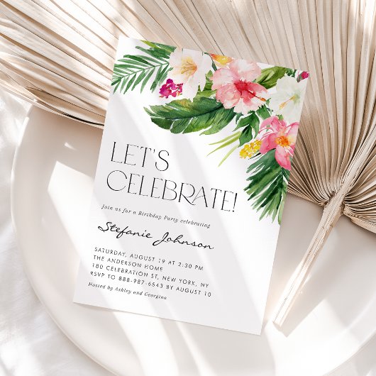 Waterverf Tropical Flowers Zomer Verjaardagsfeest Kaart