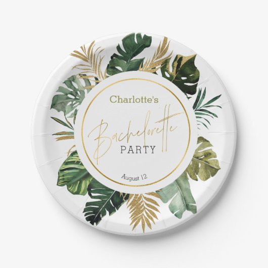 Waterverf Tropical Gold Foil Bachelorette Papieren Bordje (Voorkant)