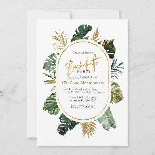 Waterverf Tropical Gold Foil Bachelorette Party Kaart (Voorkant)