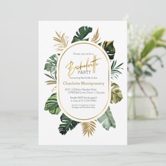 Waterverf Tropical Gold Foil Bachelorette Party Kaart (Staand voorkant)