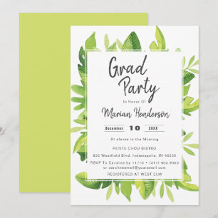 Waterverf Tropical Graduation Party Invitation Kaart