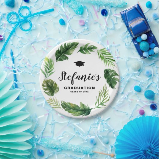 Waterverf Tropical Greenery Krans Afstuderen Papieren Bordje (Feest)