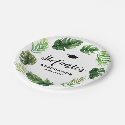 Waterverf Tropical Greenery Krans Afstuderen Papieren Bordje (Gekanteld)