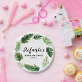 Waterverf Tropical Greenery Krans Baby shower Papieren Bordje (Feest)