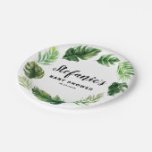 Waterverf Tropical Greenery Krans Baby shower Papieren Bordje (Gekanteld)