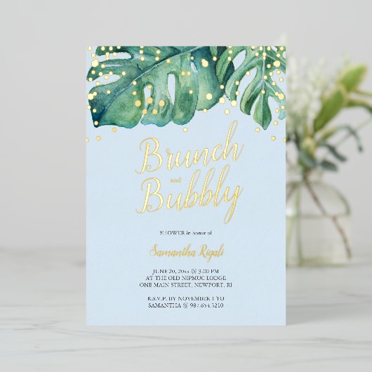 Waterverf Tropical Greenery Shower Folie Uitnodiging (Staand Voorkant)