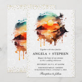 Waterverf Tropical Island Zonsondergang Bruiloft Kaart (Voorkant / Achterkant)