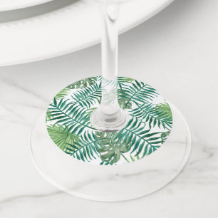 Waterverf Tropical Leaves Bruiloft Wijnglas Labels