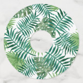 Waterverf Tropical Leaves Bruiloft Wijnglas Labels (Voorkant)