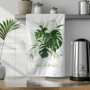 Waterverf Tropical Leaves Greenery gepersonaliseer Theedoek