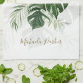 Waterverf Tropical Leaves Greenery gepersonaliseer Theedoek (Gevouwen)