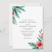 Waterverf Tropical Leaves Greenery Zomerbruiloft Kaart (Voorkant)