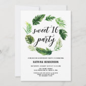 Waterverf Tropical Leaves Krans Sweet 16 Party Kaart (Voorkant)
