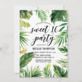 Waterverf Tropical Leaves Lijst Sweet 16 Party Kaart (Voorkant)