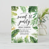 Waterverf Tropical Leaves Lijst Sweet 16 Party Kaart (Staand voorkant)