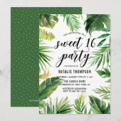 Waterverf Tropical Leaves Lijst Sweet 16 Party Kaart (Voorkant / Achterkant)