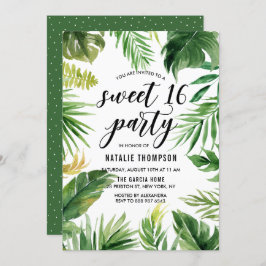 Waterverf Tropical Leaves Lijst Sweet 16 Party Kaart