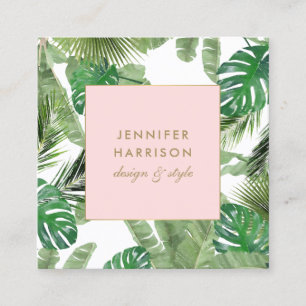 Waterverf Tropical Leaves Pattern Designer Vierkante Visitekaartje