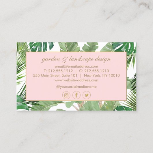 Waterverf Tropical Leaves Pattern Designer Visitekaartje (Achterkant)
