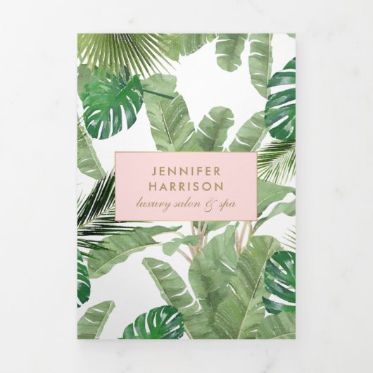 Waterverf Tropical Leaves Pattern Salon Brochure Drieluik Kaart (Cover)
