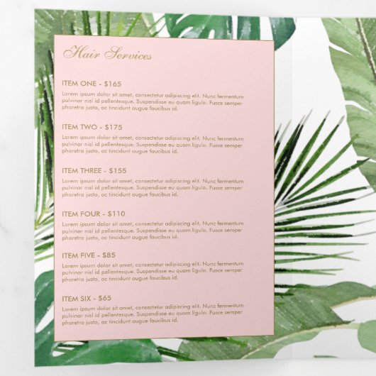 Waterverf Tropical Leaves Pattern Salon Brochure Drieluik Kaart (Binnenzijde eerst)