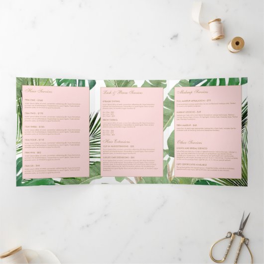 Waterverf Tropical Leaves Pattern Salon Brochure Drieluik Kaart (Binnen)