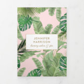 Waterverf Tropical Leaves Roze Salon Brochure Drieluik Kaart (Cover)