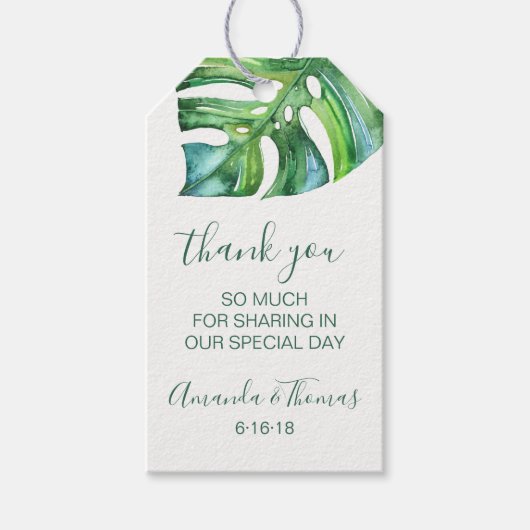 Waterverf Tropical Leaves Trouwgunst Label Cadeaulabel (Voorkant)