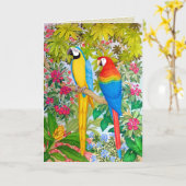 Waterverf Tropical Macaw Parrots Wenskaart Kaart (Gele Bloem)