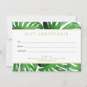 Waterverf Tropical Monstera Cadeaubon Kaart (Voorkant)