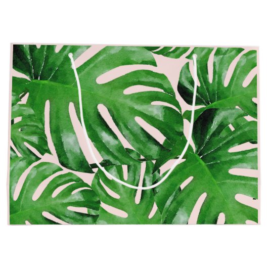 Waterverf Tropical Monstera laat roze Groot Cadeauzakje (Achterkant)