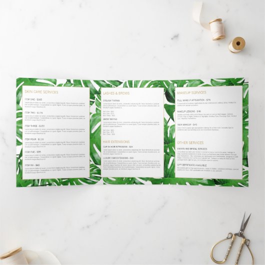 Waterverf Tropical Monstera verlaat brochure Drieluik Kaart (Binnen)