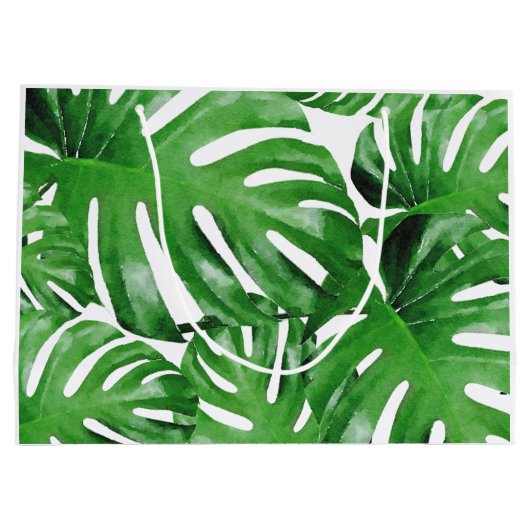 Waterverf Tropical Monstera verlaat gepersonalisee Groot Cadeauzakje (Achterkant)