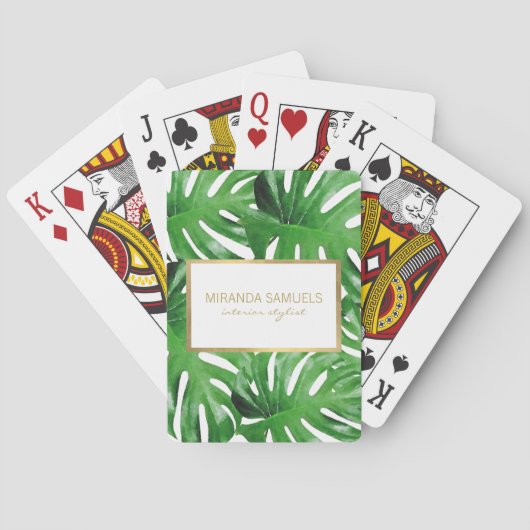 Waterverf Tropical Monstera verlaat gepersonalisee Pokerkaarten (Achterkant)
