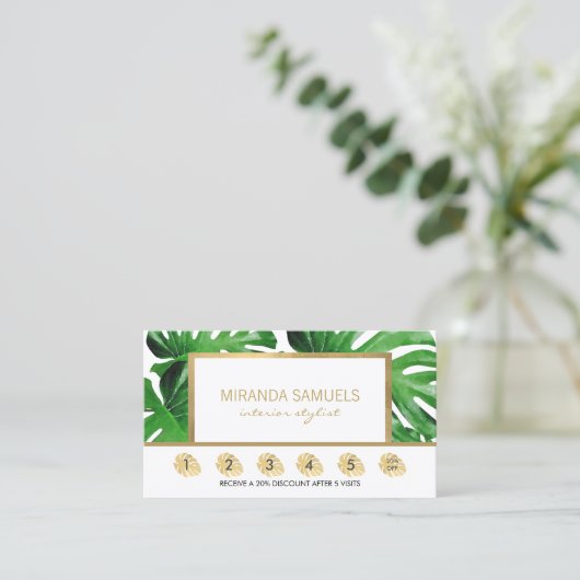 Waterverf Tropical Monstera verlaat loyaliteit Klantenkaartje (Staand voorkant)