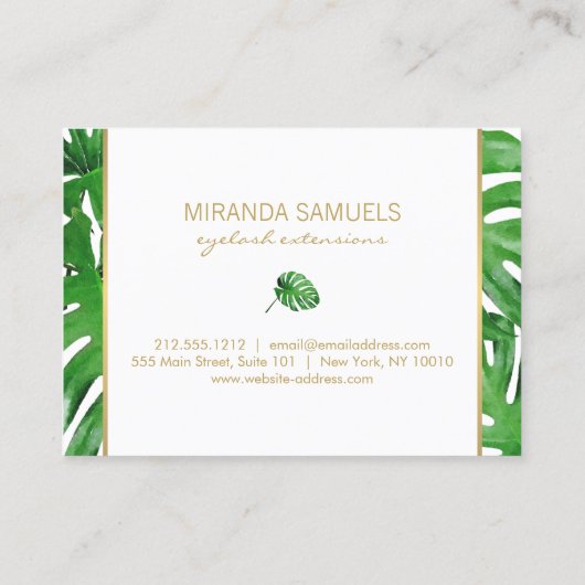 Waterverf Tropical Monstera verlaat nazorg Kaart Visitekaartje (Achterkant)