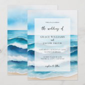 Waterverf Tropical Ocean Beach Bruiloft Kaart (Voorkant / Achterkant)