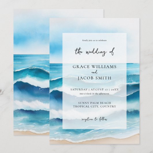 Waterverf Tropical Ocean Beach Bruiloft Kaart (Voorkant / Achterkant)