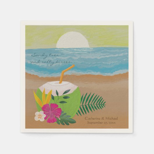 Waterverf Tropical Ocean Beach Floral bruiloft Servet (Voorkant)