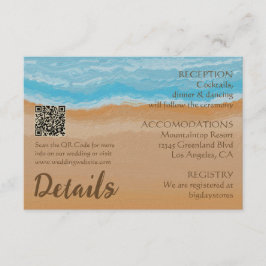 Waterverf Tropical Ocean Beach QR Code Bruiloft Informatiekaartje