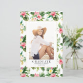 Waterverf Tropical Photo Afstuderen Uitnodiging (Staand voorkant)