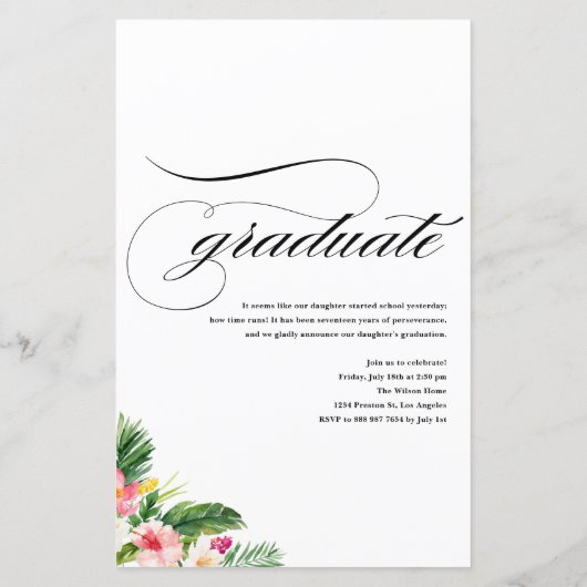 Waterverf Tropical Photo Afstuderen Uitnodiging (Achterkant)